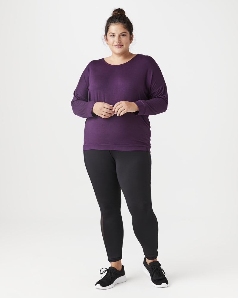 Plus size model with hourglass body shape wearing Mayflower Long-Sleeve Tee by Marc NY | Dia&Co | dia_product_style_image_id:143805